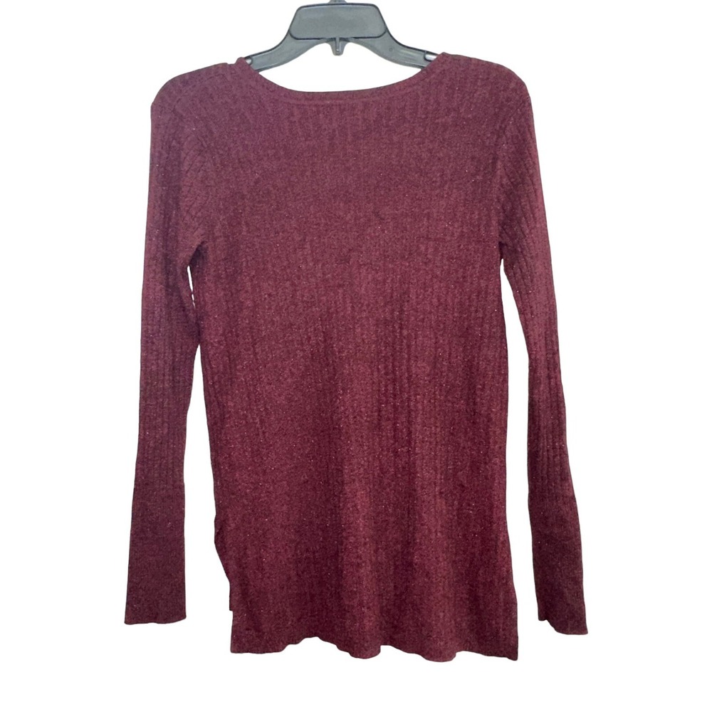APT.9 Womens Sweater Size S Magenta V-neck Side Slits Sparkly Long Sleeve Knit - Picture 2 of 8